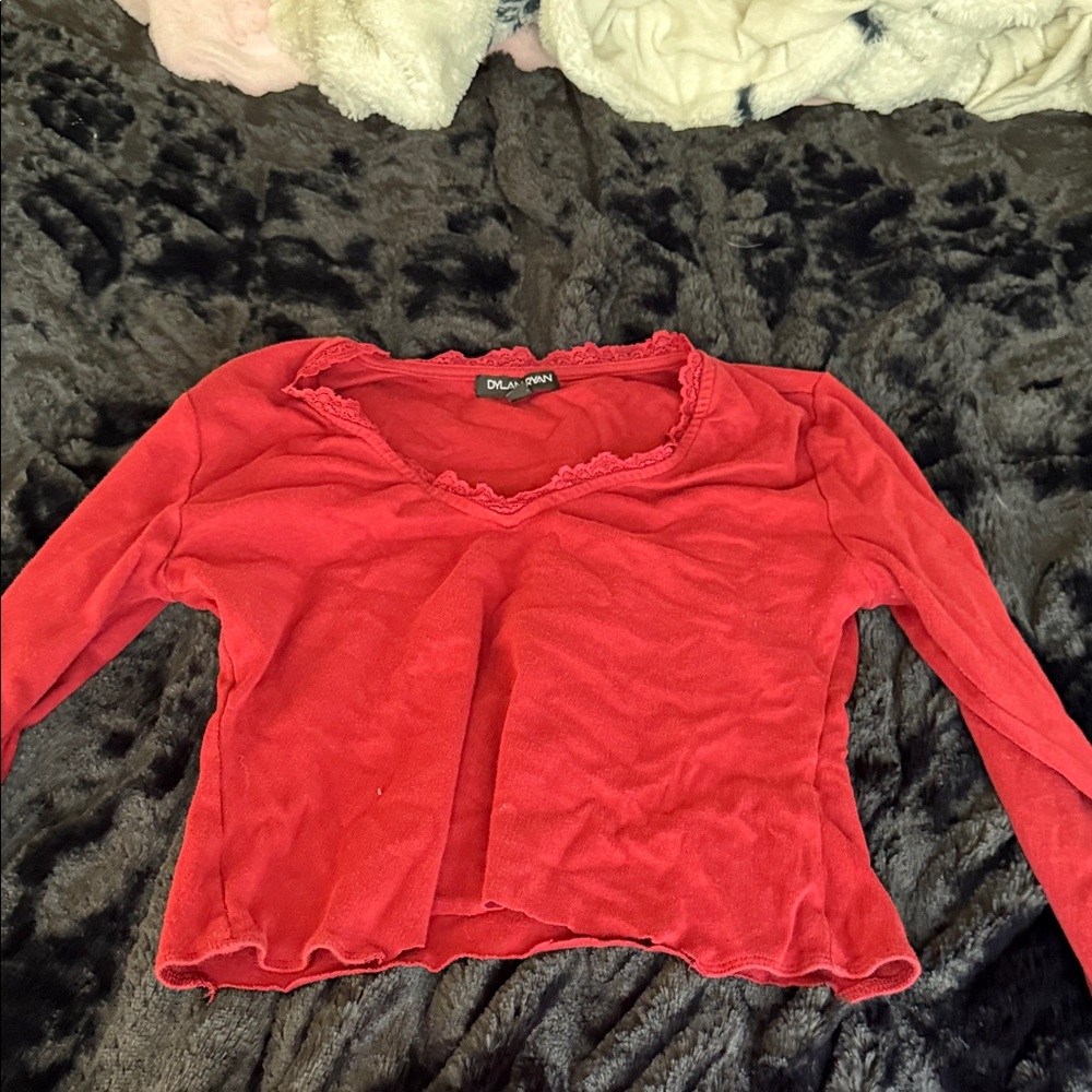 Dolls Kill Red Ruffled Long Sleeve Blouse